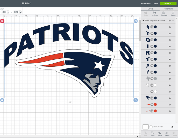working with layers of a patriots logo in design space