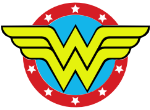 classic 70s Wonder Woman logo with a red ring outlined with white stars