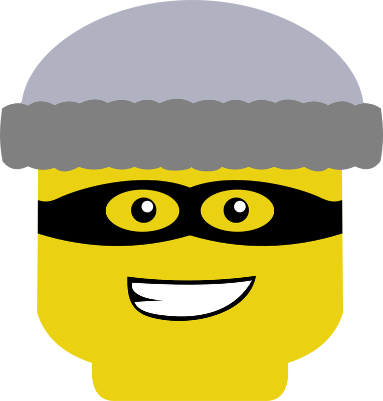 free lego robber svg character with a grey hat and a black mask