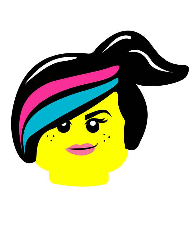 Free Lego Movie Lucy aka Wyldstyle head in layered SVG format.