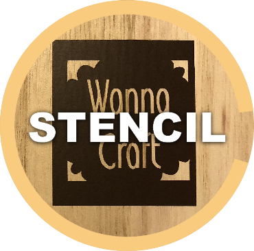 Stencil crafts are depicted in a circular thumbnail with a vinyl decal saying WannaCraft on top of a wood surface.
