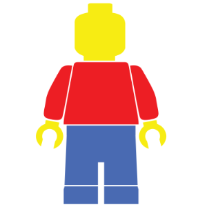 free lego svg minifigure. The character has classic colors of blue pants and a red shirt.