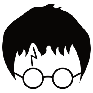 A minimalist silhouette of Harry Potter's head, featuring his signature round glasses, messy hair, and lightning-shaped scar on his forehead. The design is simple and iconic, perfect for crafting or decorative use