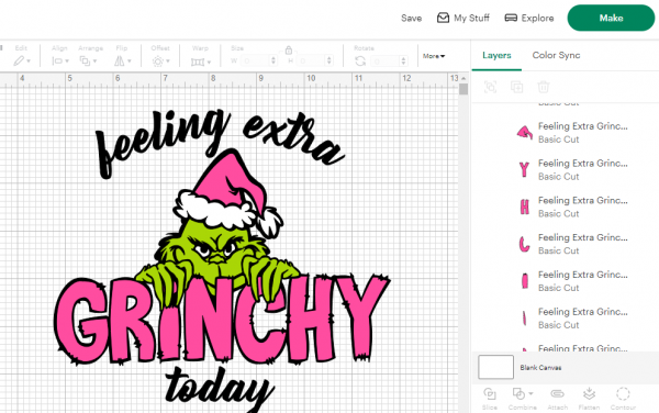 Feeling Extra Grinch Today design. It has the Grinch holding the word Grinchy while above him and below him are the words feeling extra and today.