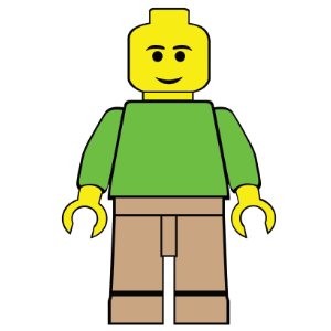 A 4 layer lego minifigure SVG cut file. The base layer of black shines through the layered yellow and green items of clothing.