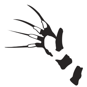 A silhouette of Freddy Krueger's iconic glove with sharp blades, shown in black and white. The design features detailed outlines of the glove's structure, making it ideal for crafting or spooky designs.