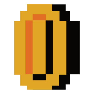 Pixelated gold coin inspired by the 8-bit Super Mario Bros style, featuring a bold black outline and classic retro design, evoking nostalgic gaming vibes.