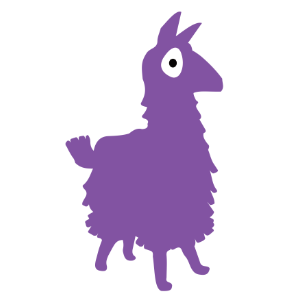 Illustration of the Fortnite Supply Llama in a simple, minimalist style. The design features a purple llama with a quirky, playful expression, standing upright with jagged edges to mimic its iconic pixelated look from the game.