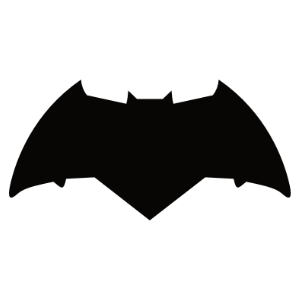 A sleek, minimalist Batman symbol in black, inspired by the design featured in the Justice League movies. The emblem features sharp, angular edges and a modern aesthetic, representing the strength and mystery of the Dark Knight.