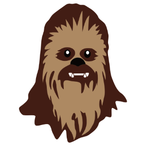 A layered digital illustration of a Lego-style Chewbacca head, featuring brown fur, expressive black eyes, and a detailed design suitable for crafting with cutting machines like Cricut or Silhouette.