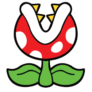 Illustration of the Mario Bros Piranha Plant with a red head featuring white spots, sharp yellow teeth, and a green stem, iconic to the retro gaming universe.