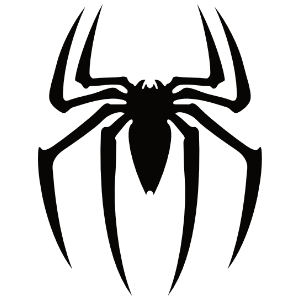 Black Spider-Man symbol with a sleek and sharp design, featuring elongated legs and a bold spider shape inspired by the Tobey Maguire Spider-Man logo.