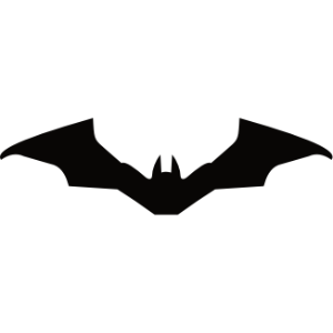 A sleek and angular Batman symbol in black, inspired by the design from The Batman movie. The emblem features sharp, elongated wings and a rugged aesthetic, reflecting the gritty and raw style of Gotham's Dark Knight.