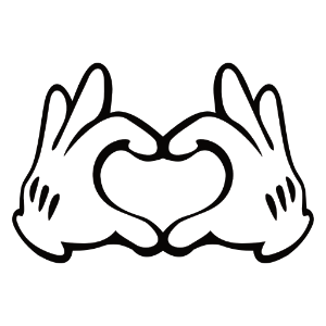 Silhouette of Mickey Mouse's gloves forming the shape of a heart, depicted in black and white.