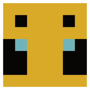 Pixelated Minecraft bee face in a square format, featuring a yellow and black color scheme with big, bright eyes. The blocky design represents the cute and buzzing Minecraft bees from the game.